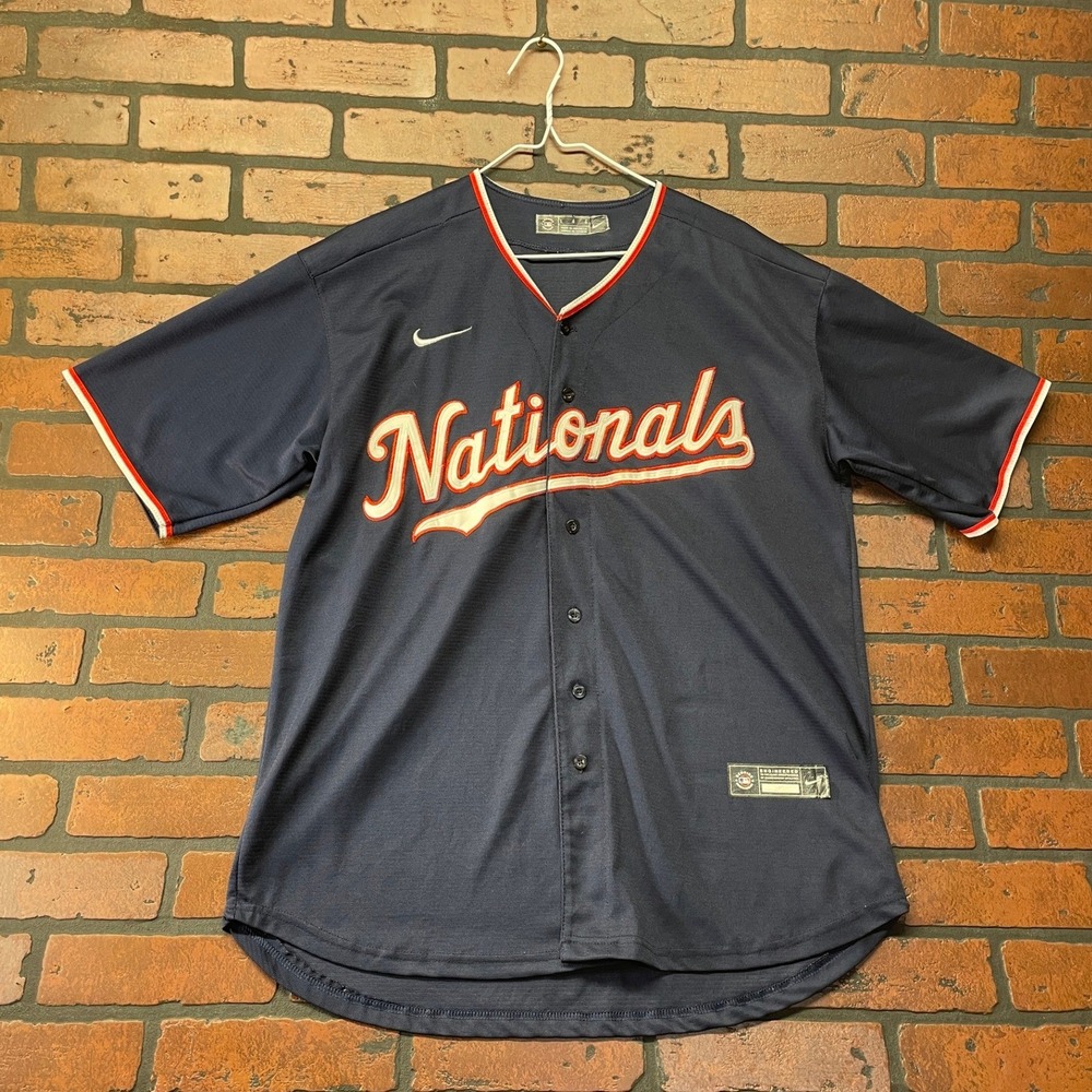 Nike Men's L Washington Nationals Authentic MLB Navy Baseball Jersey Embroidered
